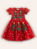 Christmas Tree Applique Tulle Party Dress