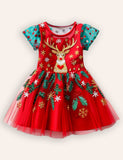 Festival Floral Reindeer Embroidered Tulle Dress