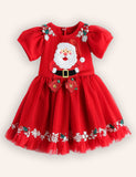 Christmas Santa Embroidery Long Tulle Dress