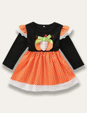 Pumpkin Printed  Long Sleeve Dress