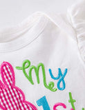 Easter Cartoon Bunny Egg Embroidered Pleated Romper+Rainbow Tulle Skirt - Mini Taylor