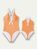Solid Color White Border Family Matching Swim Suit