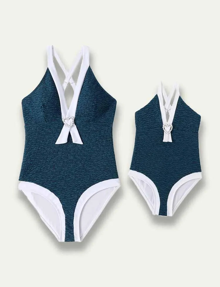 Solid Color White Border Family Matching Swim Suit - Mini Taylor