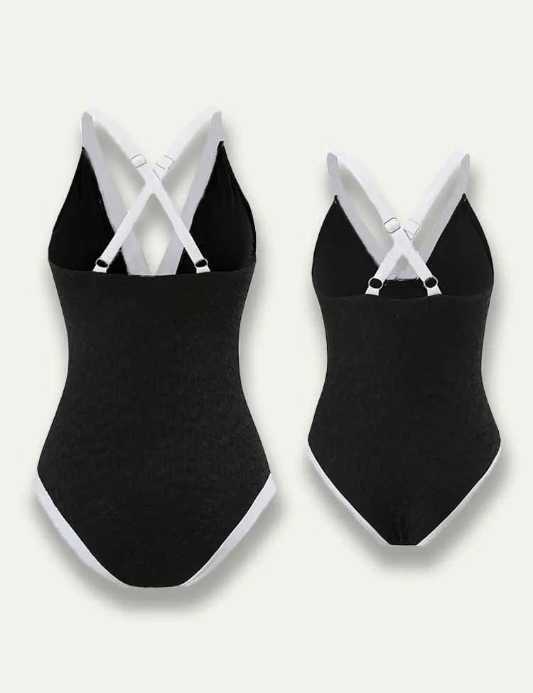 Solid Color White Border Family Matching Swim Suit - Mini Taylor